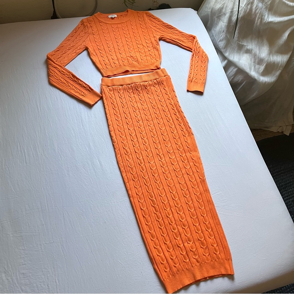 Orange Cable Knit Maxi Skirt